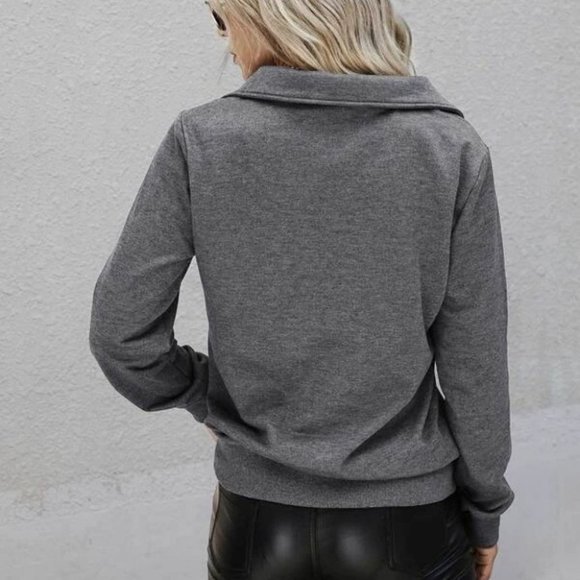 Casual Gray Pullover Zip Front detail Sweatshirt top - Picture 4 of 6